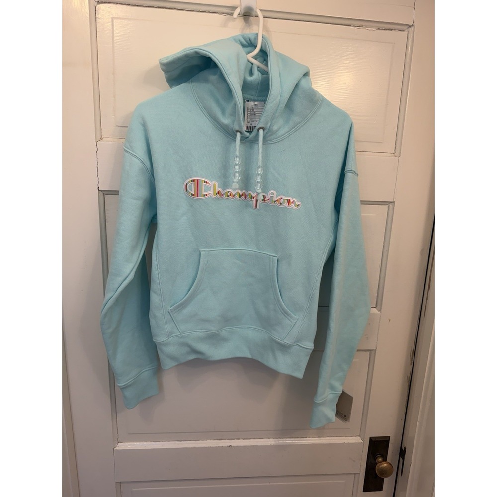 Champion x Urban Outfitters Reverse Weave Hoodie Blue Mists Logo Small NWT